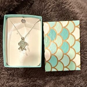 Silver & Sea Glass Turtle Pendant Necklace
